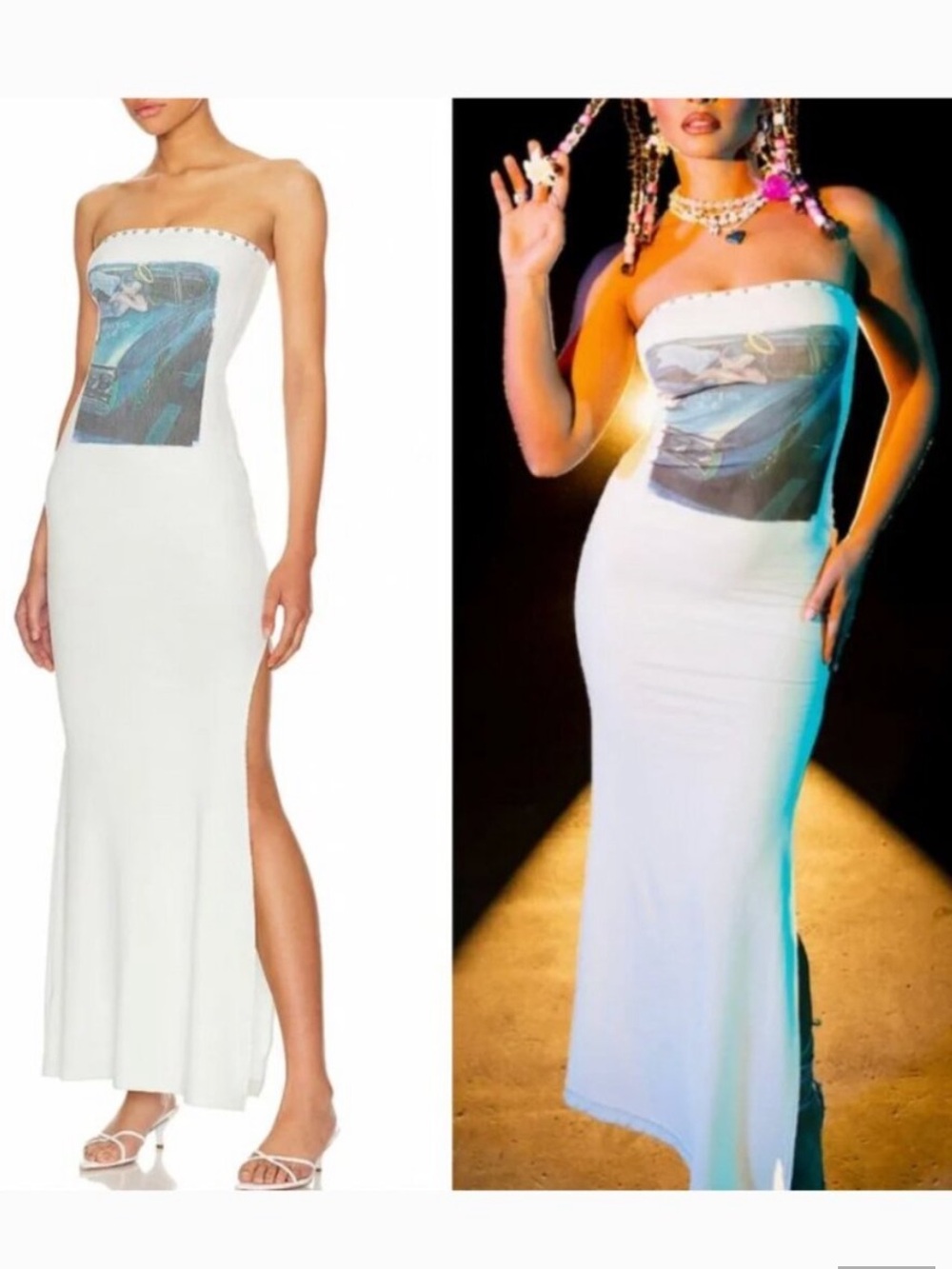Boys Lie Fully Restored Bedrock V2 Maxi Dress XS NEW Strapless Graphic Studded